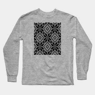 Grid Paper White and Black Geometric Nordic Pattern Long Sleeve T-Shirt